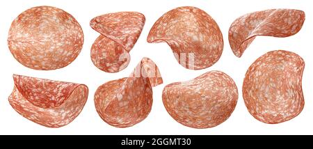 Sliced salami sausage isolated on white background Stock Photo