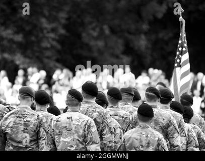 US soldiers. US army. Military forces of the United States of America. Soldiers marching on the parade. Veterans Day. Memorial Day. Stock Photo