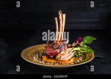 Gourmet Main Entree Course Grilled rack of lamb Stock Photo