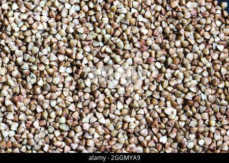 Grain buckwheat, detail texture background, closeup of buckwheat background Stock Photo