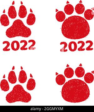 Tiger footprints stamp illustration set for new year’s greeting card in 2022 Stock Vector