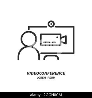Computer with two people conferencing, online meeting Stock Vector