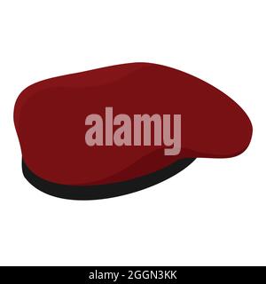 Military dark red beret isolated on white background. Isometric view. Vector Stock Vector