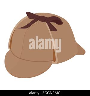 Detective sherlock holmes hat vector isolated on white backgound. Deerstalker hat Stock Vector