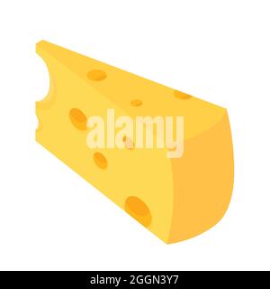 Maasdam cheese wedge isolated on white background. Isometric view. Vector Stock Vector