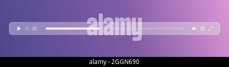 Minimized video player interface of transparent frosted glass. Ground glass multimedia player bar Stock Vector