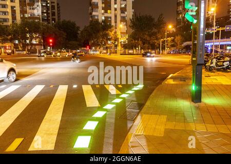 Beijing, Beijing, China. 2nd Sep, 2021. On August 30, 2021, Beijing, at the intersection of Zhongguancun Shopping Center, flashing lights on zebra crossing. (Credit Image: © SIPA Asia via ZUMA Press Wire) Stock Photo