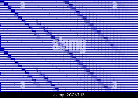 Illustration with strip geometry on blue background. Abstract line art. 2D rendering digital illustration. Stock Vector
