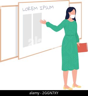 Female teacher stands in front of board semi flat color vector character Stock Vector