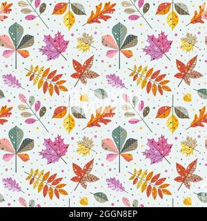 Autumn Tree Leaves and Fall Foliage Pattern Stock Vector
