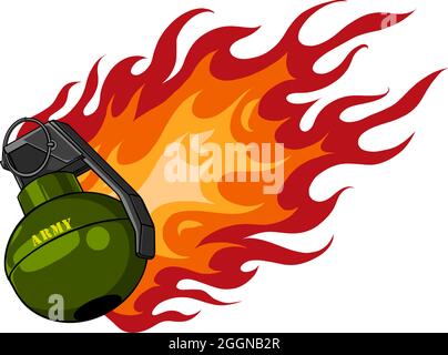 Vector illustration of green Grenade with flames Vector illustration Stock Vector