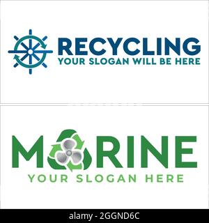 Recycling with ship steering and triangle fast arrow logo design Stock Vector