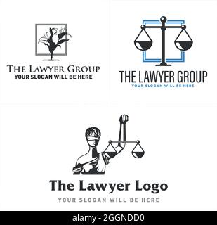 Lawyer attorney scale law logo design Stock Vector