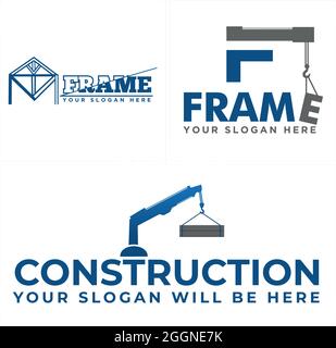 Construction building with icon crane logo design Stock Vector