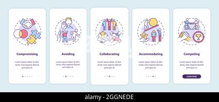 Conflict resolution strategies onboarding mobile app page screen Stock Vector