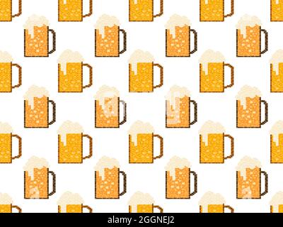 Pixel beer seamless pattern. Glass of beer pixel art. 8 bit mug, pixel ...