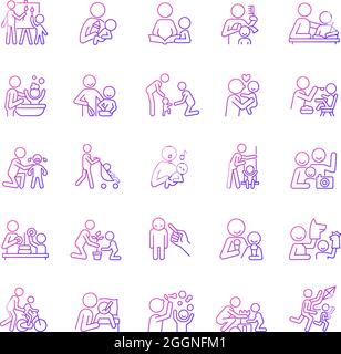 Parent and child interaction gradient linear vector icons set Stock Vector