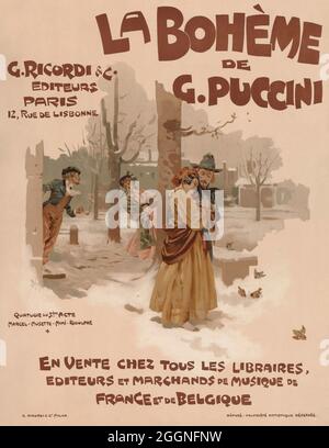 Poster for the opera La Bohème by Giacomo Puccini. Museum: PRIVATE COLLECTION. Author: Adolfo Hohenstein. Stock Photo