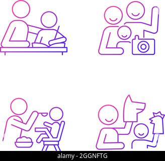 Effective parenting style gradient linear vector icons set Stock Vector