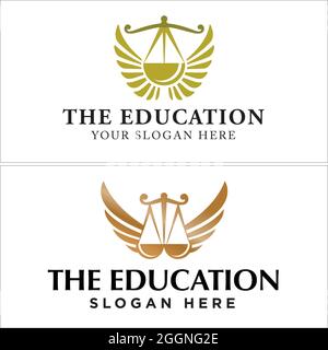 Education with scale and wings logo design  Stock Vector