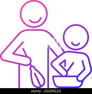 Cooking with kid gradient linear vector icon Stock Vector
