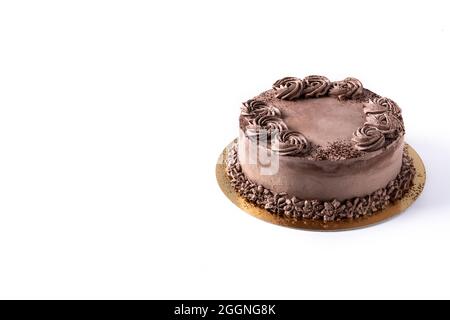 Piece of chocolate truffle cake isolated on white background Stock Photo
