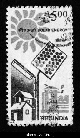 Stamp print in India,Solar energy Stock Photo
