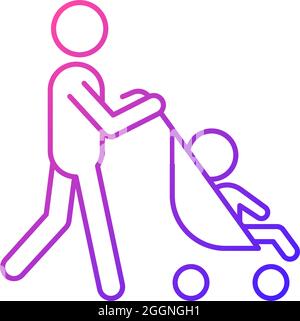 Walking with stroller gradient linear vector icon Stock Vector