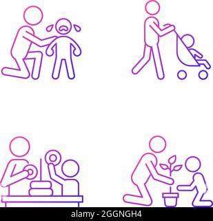 Parental involvement gradient linear vector icons set Stock Vector