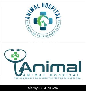 Animal care cat dog veterinarian pet shop logo design Stock Vector