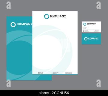 Turquoise or Teal Stationery Set with Logo Design Stock Vector