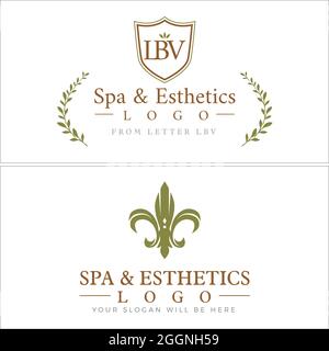 Spa aesthetics laurel wreath icon logo design Stock Vector