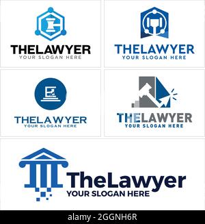 The lawyer technology justice court firm law pillar building logo design Stock Vector