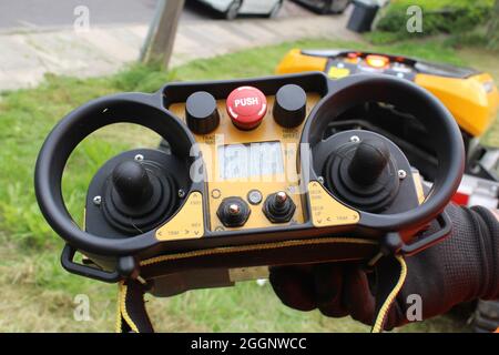 Close up of Remote control for Robocut RC28 all terrain industrial mower Stock Photo