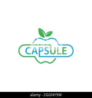 An abstract apple and capsule logo nutrition fruit nature vector image. Apple logo nutrition fruit nature icon symbol Stock Vector