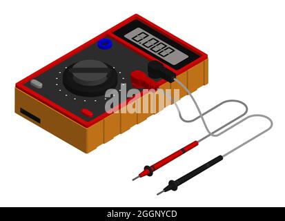isometric Digital multimeter, device for measuring current and voltage in electrical circuit. Realistic 3D vector isolated on white background Stock Vector