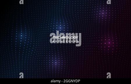 Abstract digital technology particles mesh dark background. Digital network illustration with 3D tech particle grid surface. Abstract big data concept Stock Vector