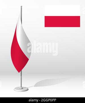 flag of POLAND on flagpole for registration of solemn event, meeting foreign guests. National independence day of POLAND. Realistic 3D vector on white Stock Vector