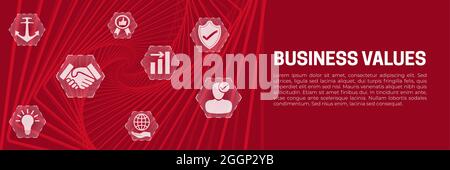 Business Values Abstract Banner Background with Icons Stock Vector
