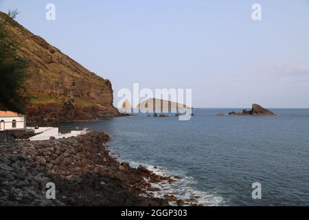 View of Ponta Da Carapacho at sunset, Graciosa Island, Azores Stock Photo