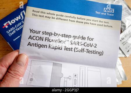 NHS Covid-19 Lateral Flow Self-Test step-by-step guide. Stock Photo