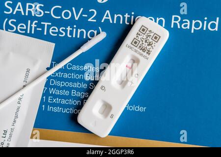 Negative Covid-19 Lateral Flow Self-Test result. Stock Photo