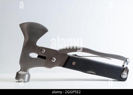 multi purpose tool on white background  ,camping and survival tools Stock Photo