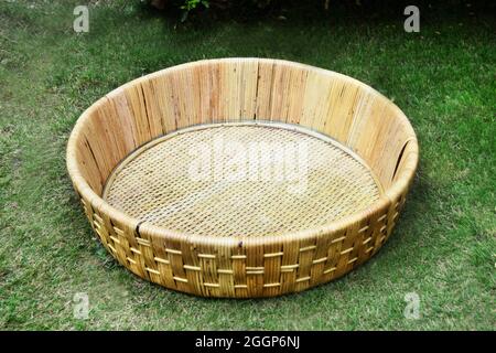 A beautiful gift basket with  green background ,Gift basket is focus. Stock Photo