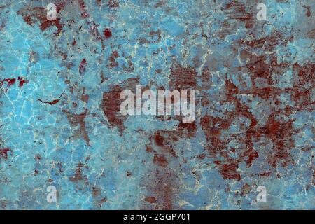 Texture of an old blue concrete wall with dried blood smeared on it Stock Photo
