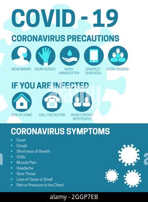 Coronavirus Covid-19 Infographic Illustration with Precauctions and Symptoms Stock Vector