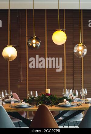 Beautiful table setting for Christmas dinner Stock Photo