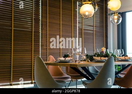 Beautiful table setting for Christmas dinner Stock Photo