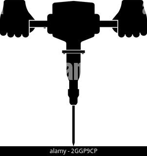Jackhammer in hand holding power tool use Arm using electric instrument icon black color vector illustration flat style simple image Stock Vector