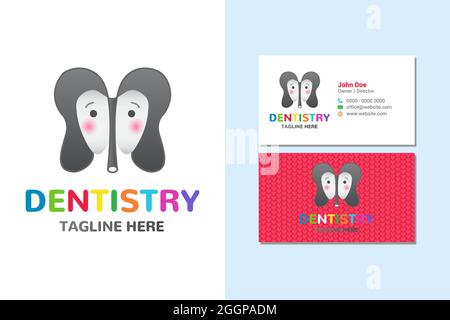 Children's Dentistry Logo and Business Card with Elephant Stock Vector